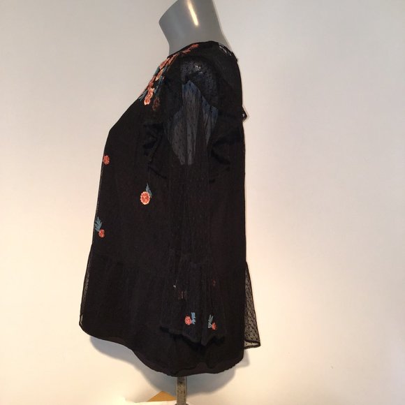 Zara Black Floral Embroidered Blouse - Picture 7 of 11